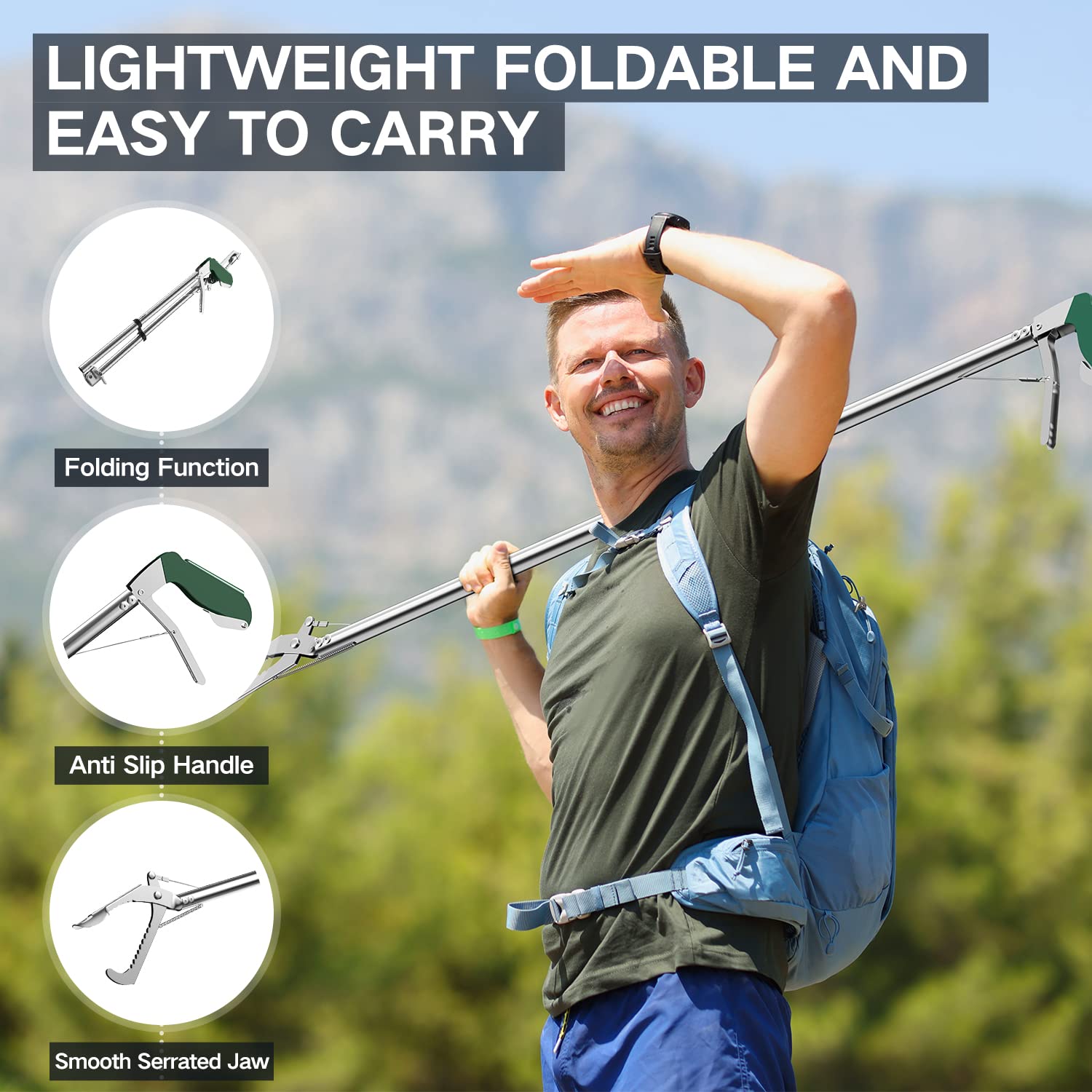 GYORGKSHI 60-inch snake tongs extended for safer distance grabbing.