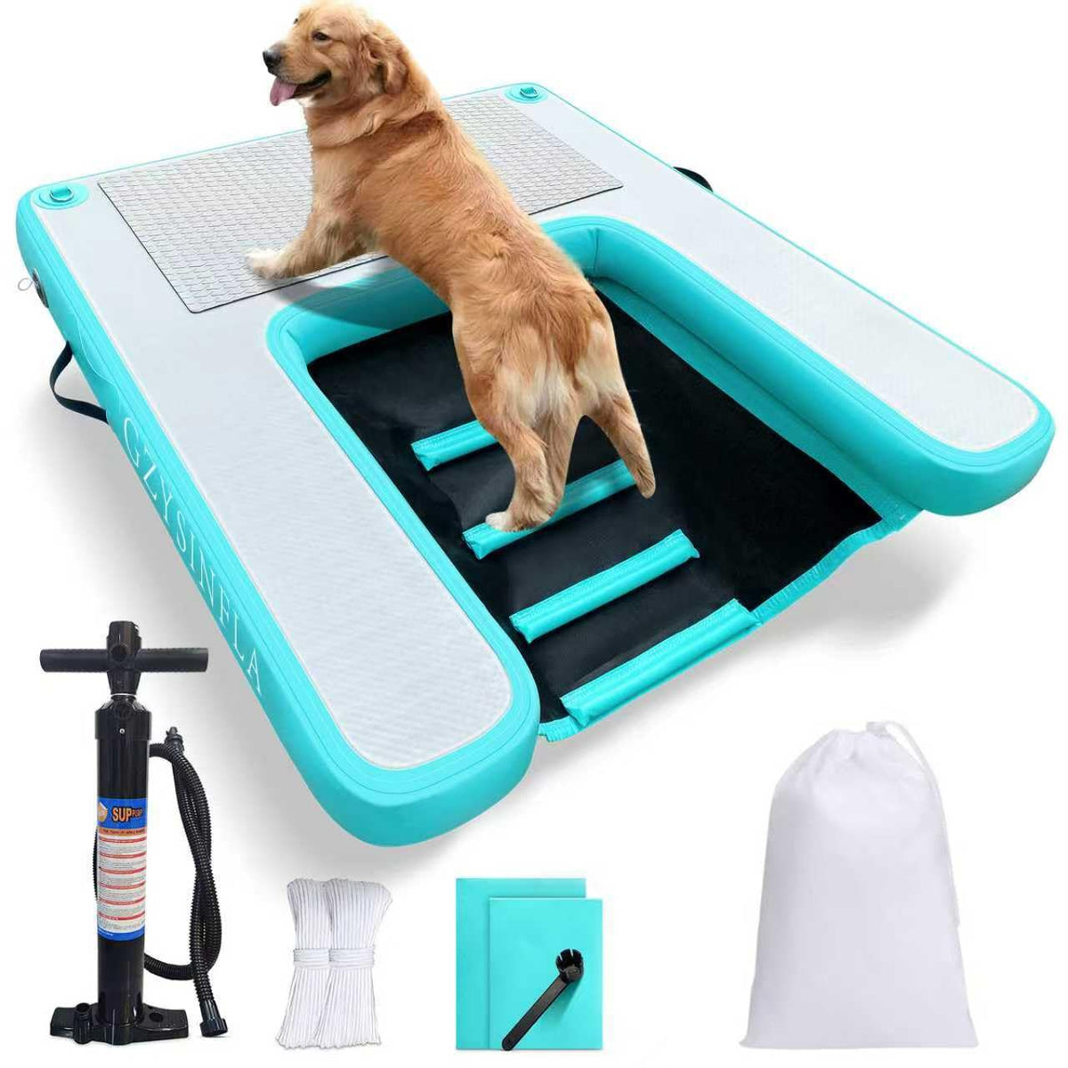 GZYSINFLA inflatable dog ramp side view showing large surface for big dogs