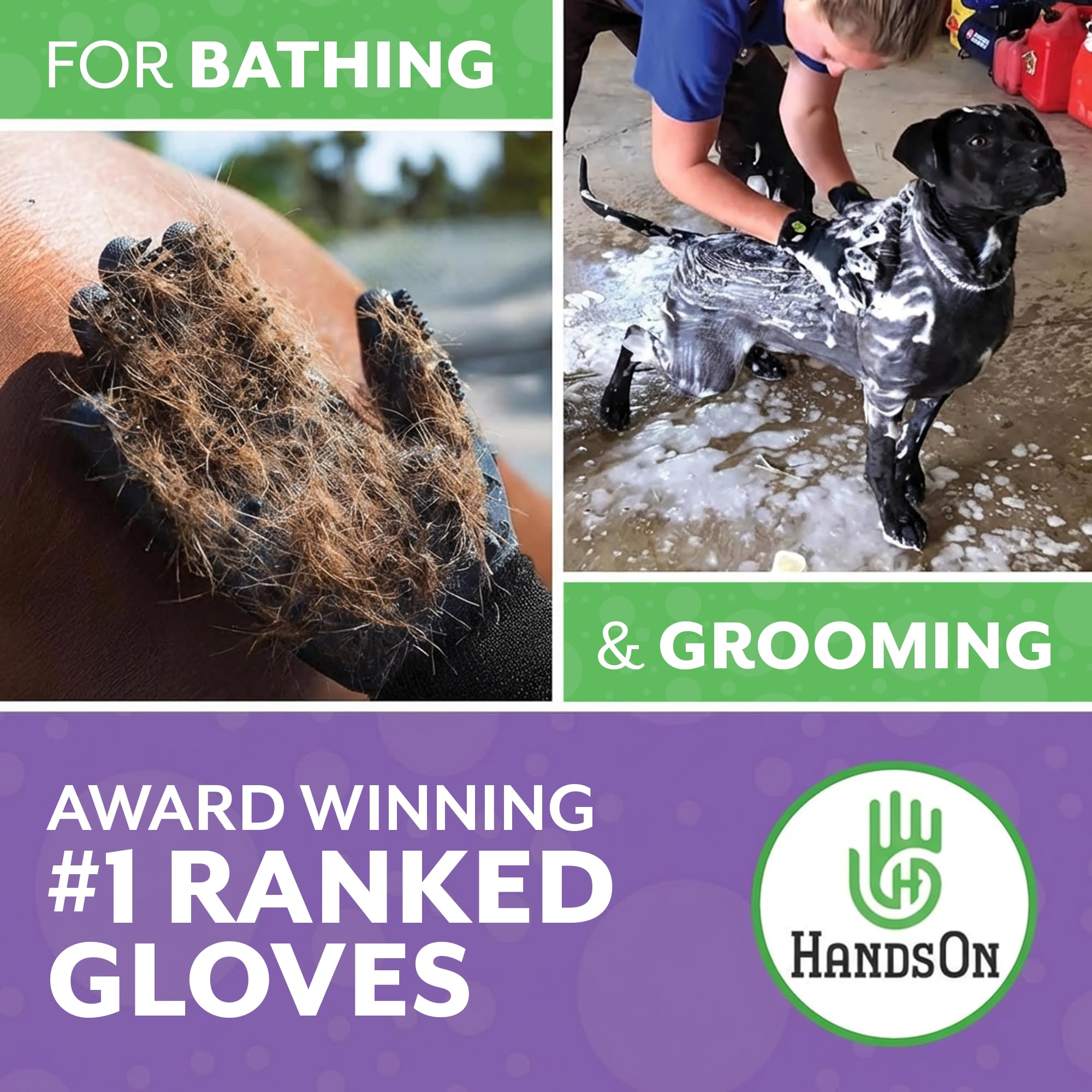 H HANDSON grooming gloves used for cats with soft bristle massage.