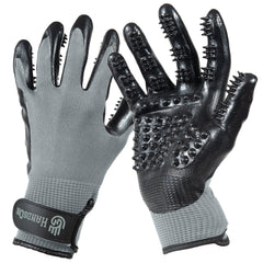H HANDSON gloves close-up bristles for gentle grooming and hair removal.