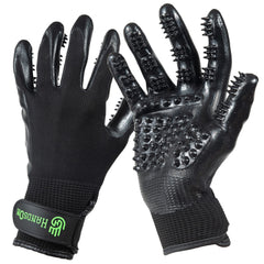H HANDSON pet grooming gloves for dog bathing with gentle brushing and hair removal.