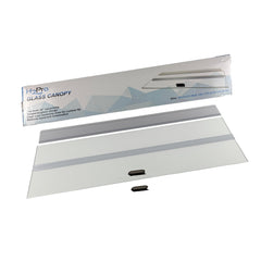 H2Pro glass canopy lid on Marineland 20 Long, front view, enhances light and reduces evaporation.