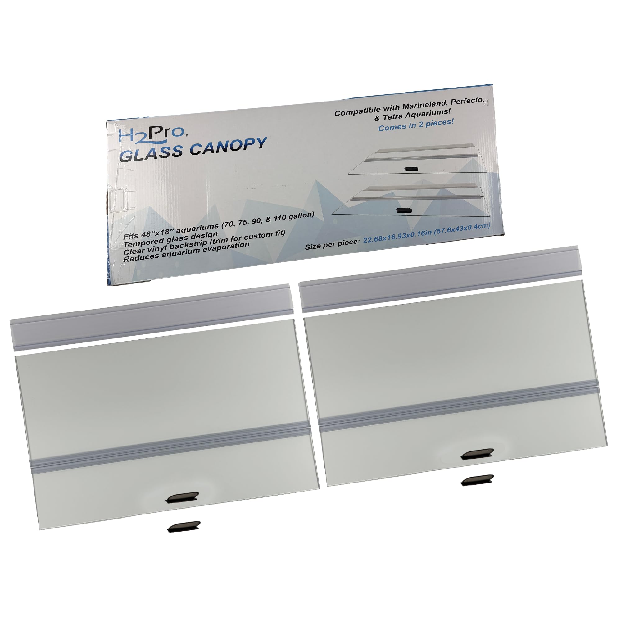 H2Pro glass canopy lid on Marineland 75–110 gallon tank provides secure coverage and light transmission.