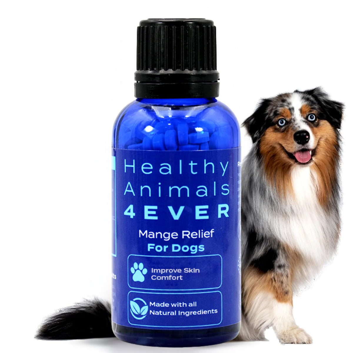 HA4E mange relief pellets in a jar for itch relief in dogs.