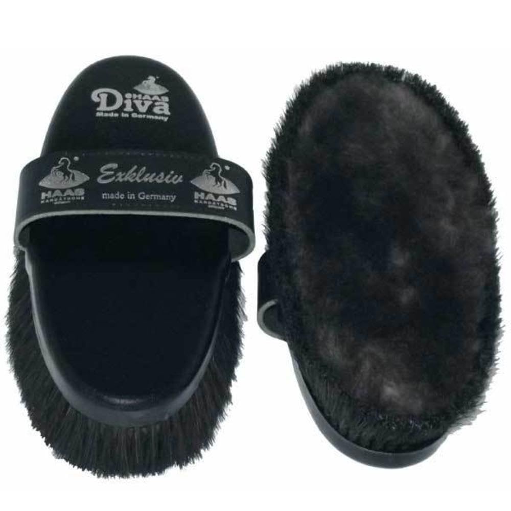 Haas Diva exclusive grooming brush with matte lambskin black for comfortable grip and precise brushing