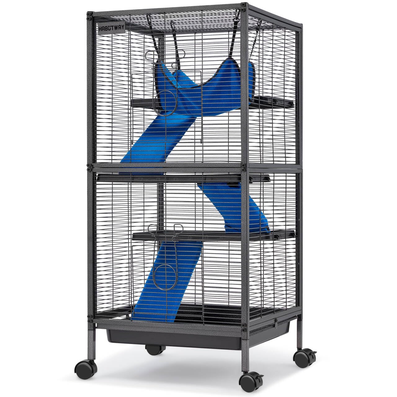 HABUTWAY chinchilla cage front view with secure latch and spacious bar spacing.