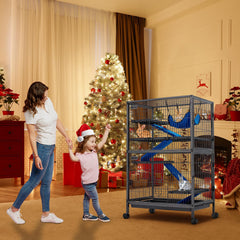 HABUTWAY chinchilla cage with removable ramps for flexible access.