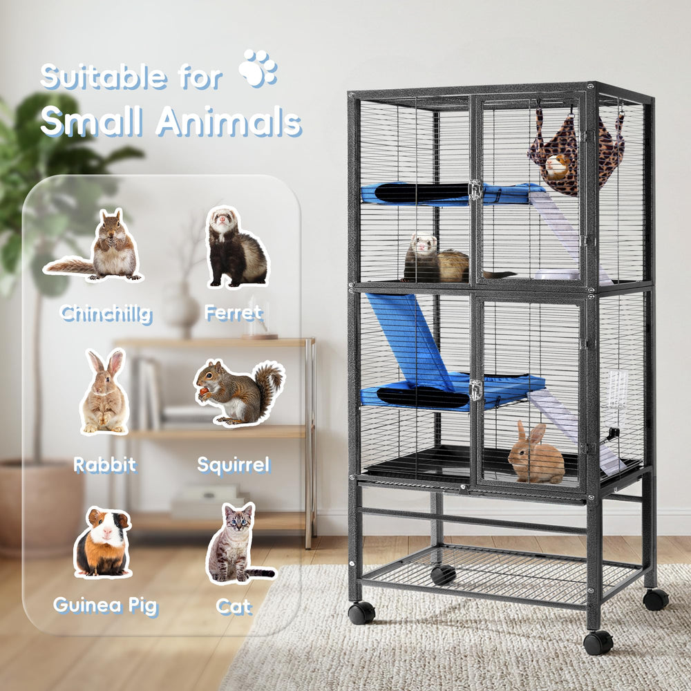 HABUTWAY cage with open shelf storage for toys and treats.