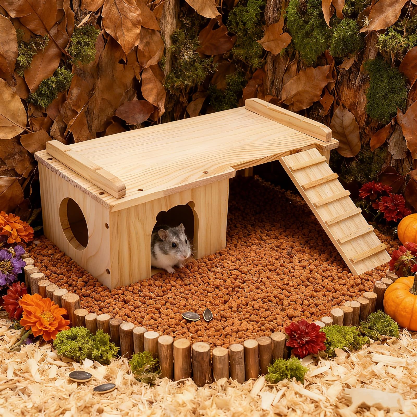 Hacaroa chinchilla cage accessory habitat in natural wood.
