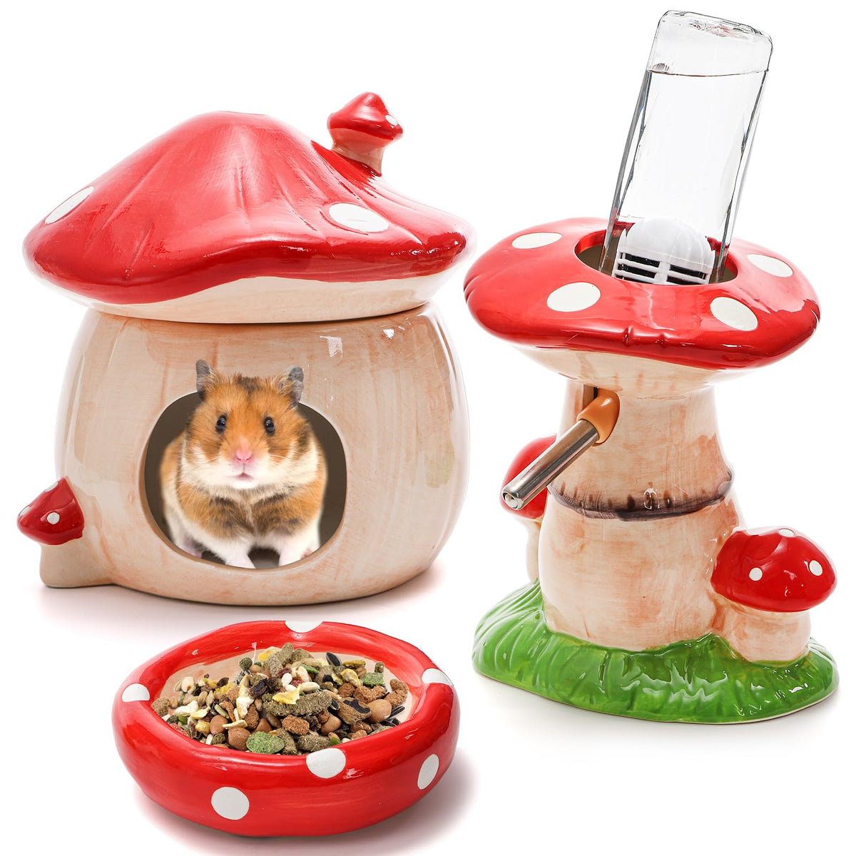 Hacaroa hamster hideout ceramic mushroom provides a cozy resting nook for small pets