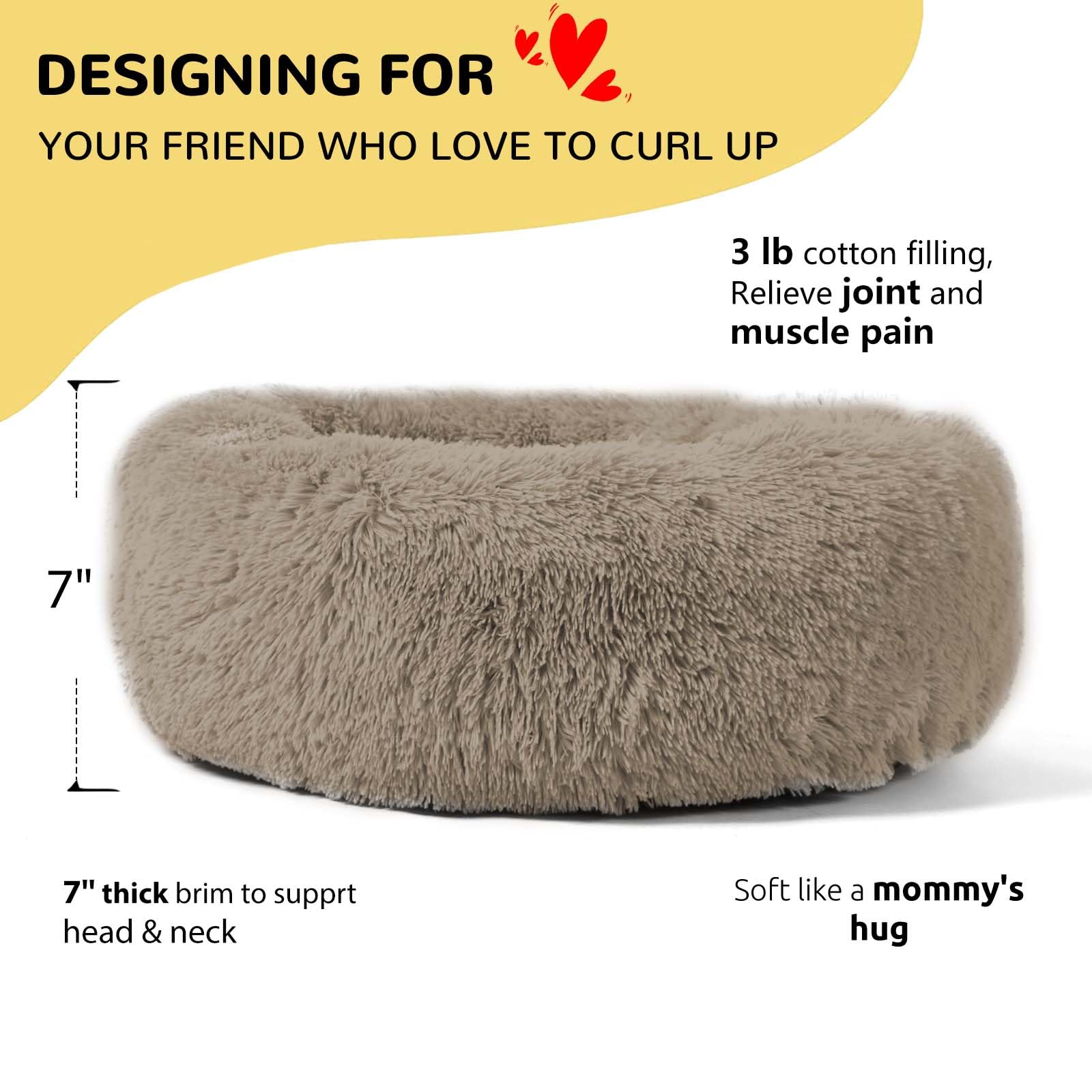 HACHIKITTY round donut bed exterior showcases soft padding for comfort.