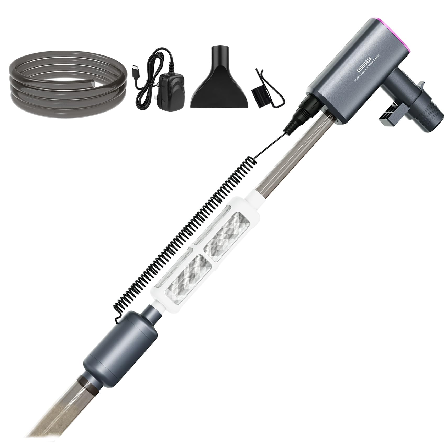 HACPUT cordless aquarium cleaner assembly for easy setup