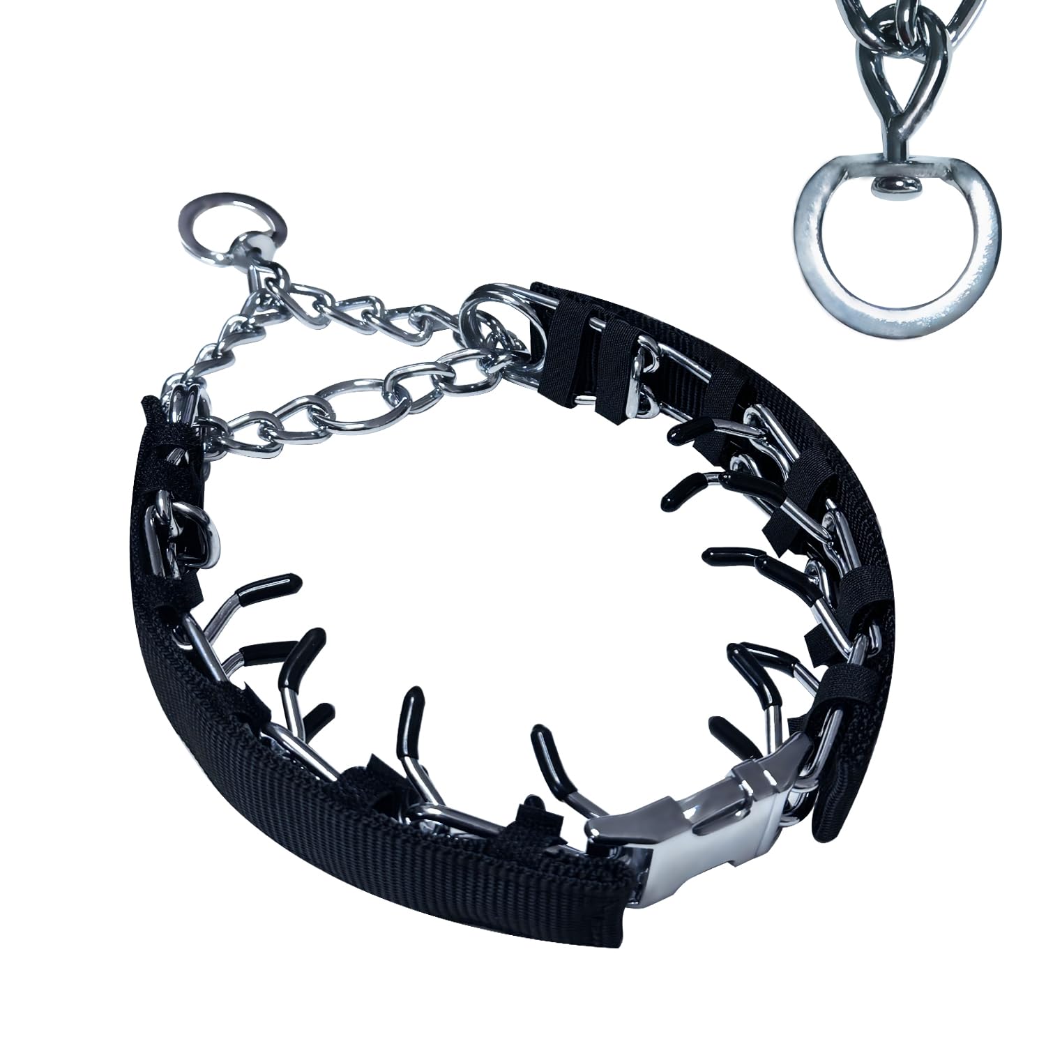 HAESINPA prong training collar with rotating ring for secure control during walks.