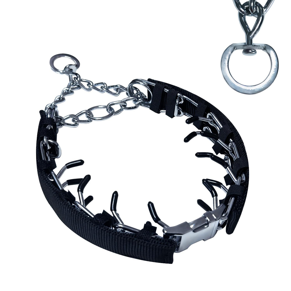HAESINPA prong training collar with rotating ring for secure control during walks.