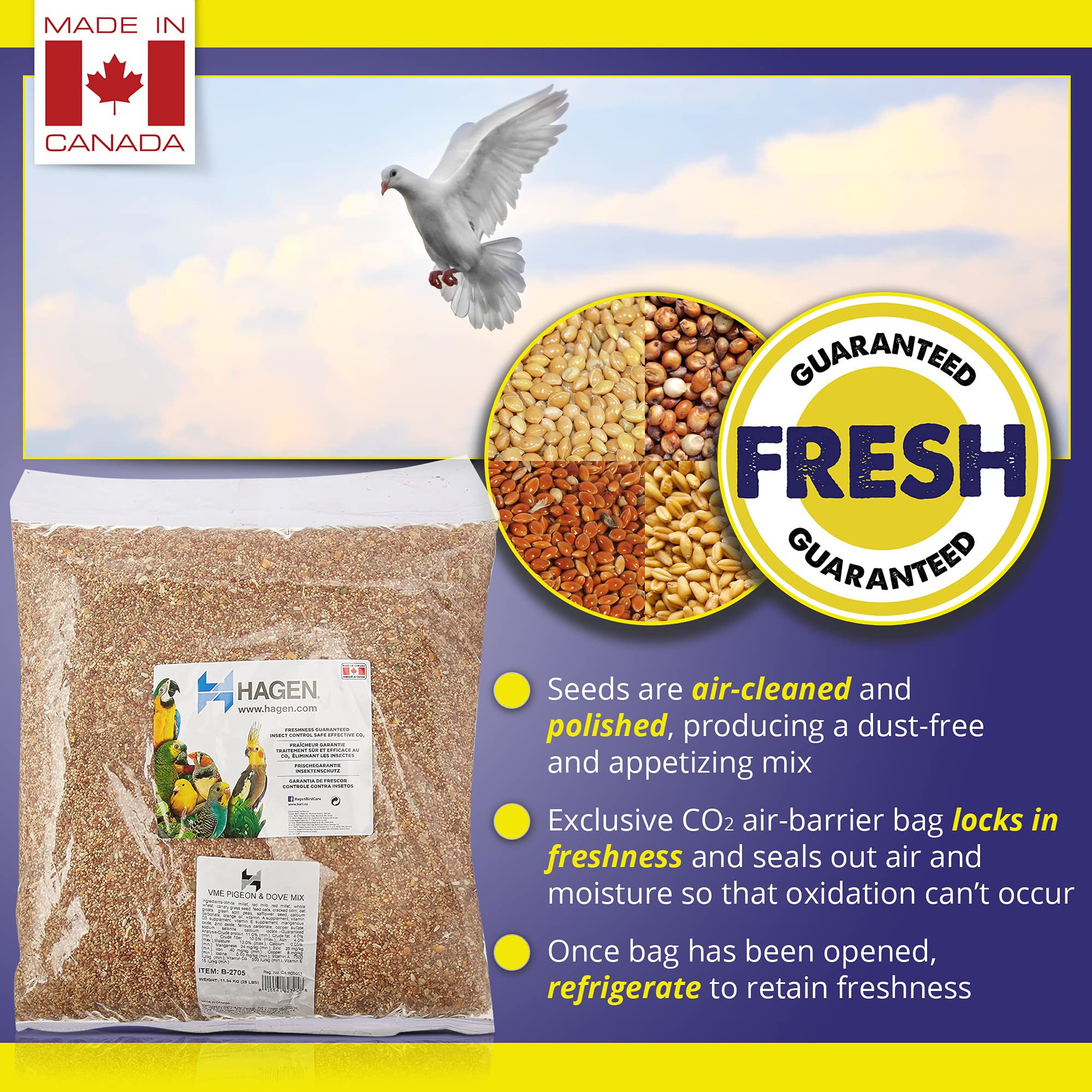 Hagen Pigeon Dove Seed Mix dust-free texture close view highlights quality ingredients.