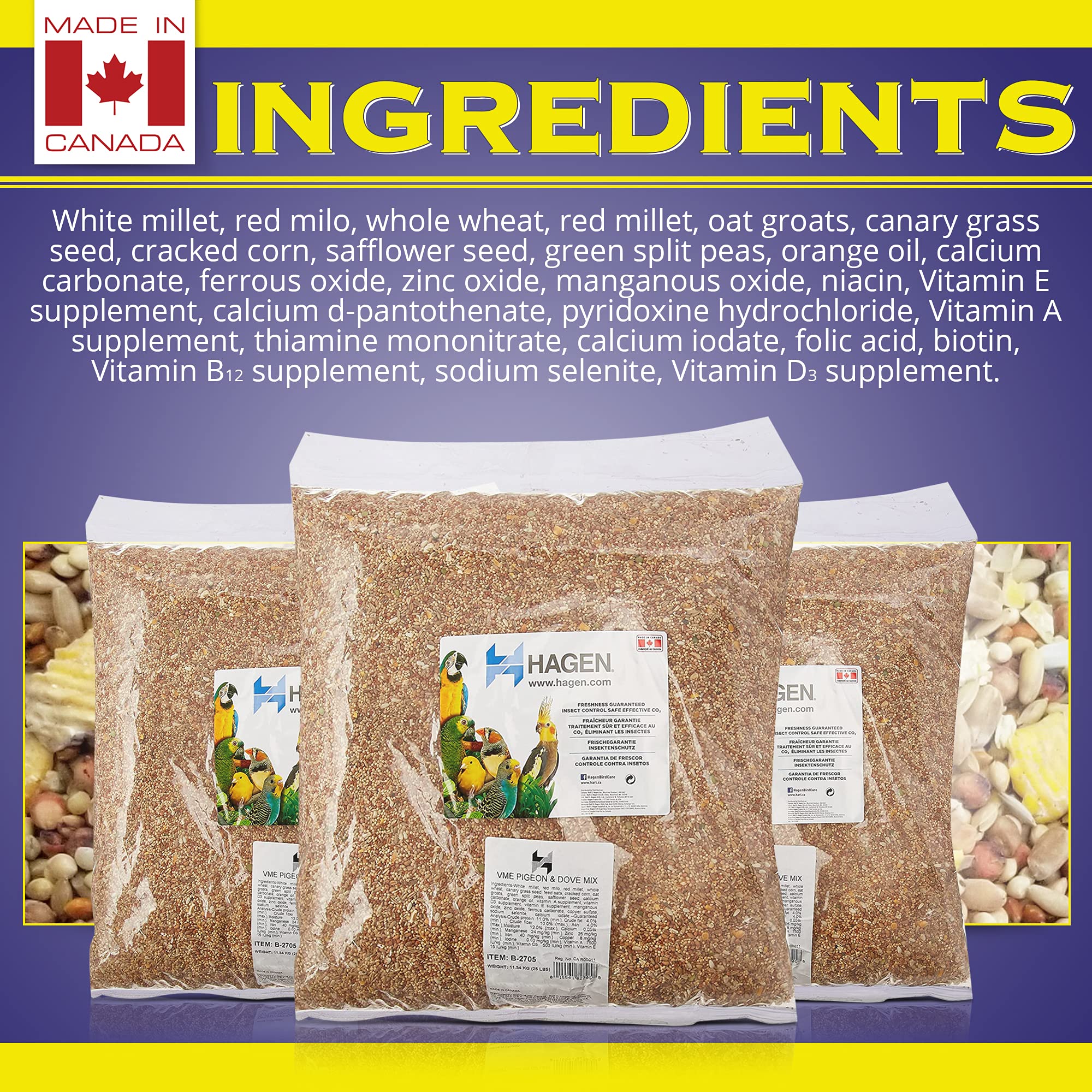 Hagen Pigeon Dove Seed Mix in feeder demonstrates complete daily diet for pigeons.