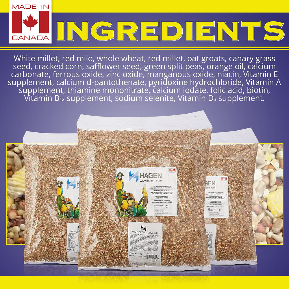Hagen Pigeon Dove Seed Mix in feeder demonstrates complete daily diet for pigeons.
