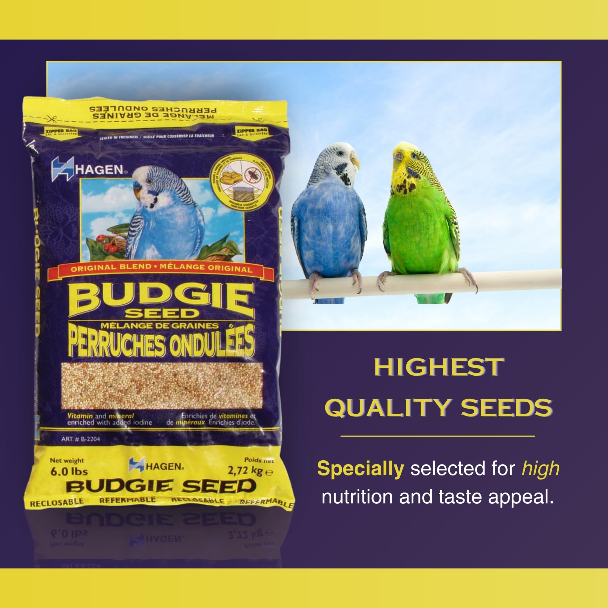 Hagen premium seed selection highlighting white millet, oat groats for nutrition.