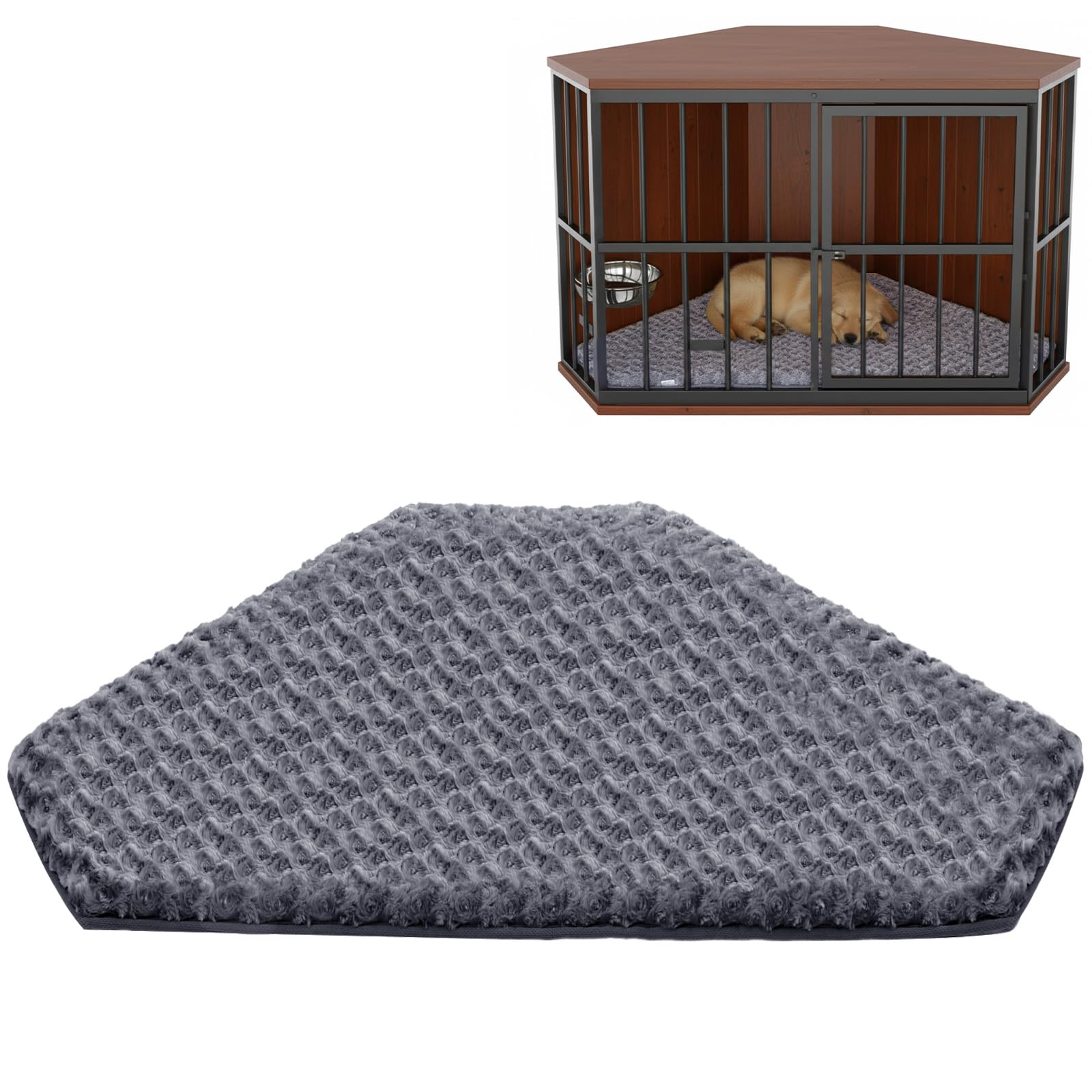 Hahafelt Croblissful corner kennel pad in a crate for spacious rest.