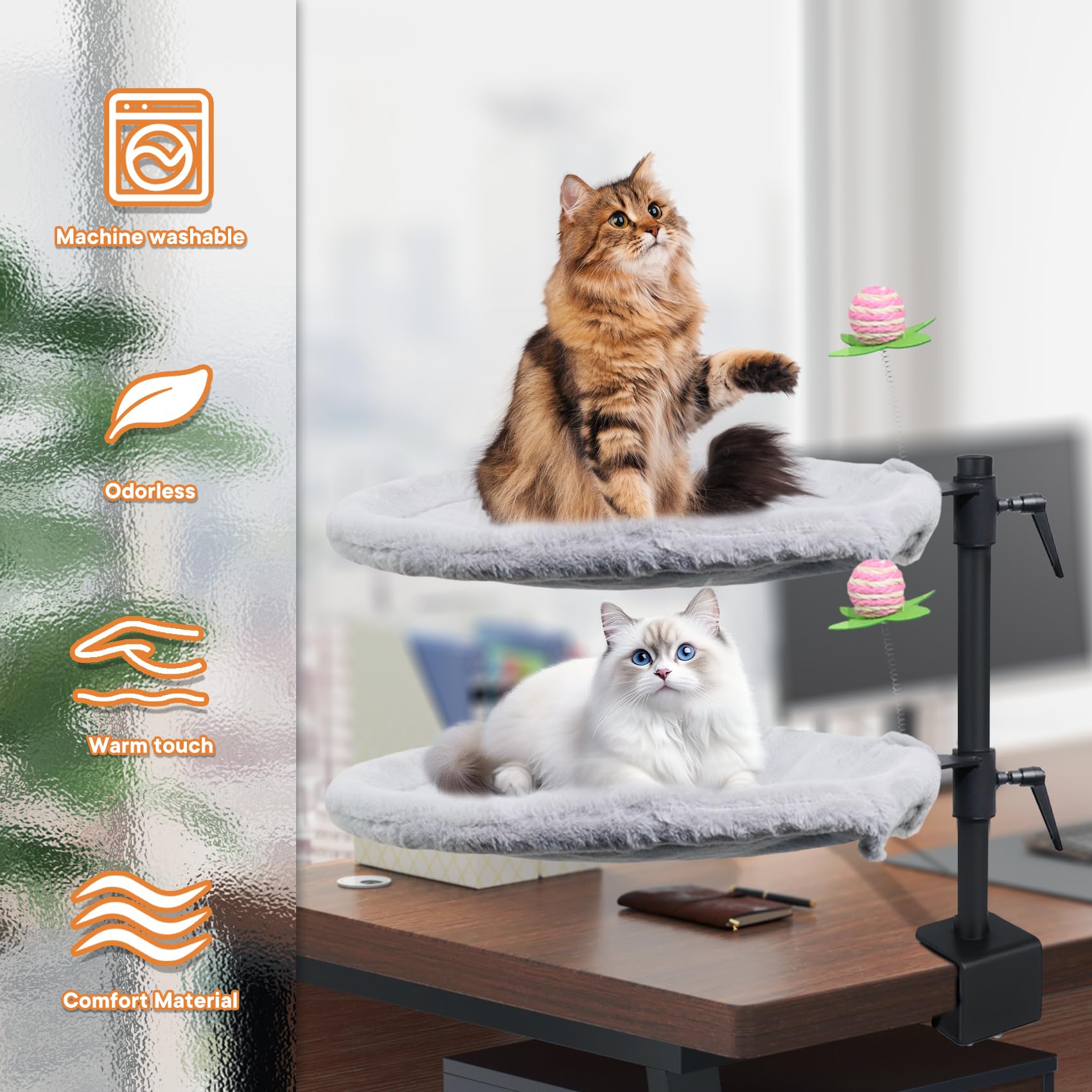 Haijunnm Double Cat Desk Bed with cat toys for playful breaks