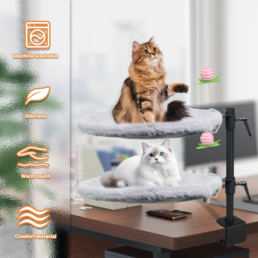 Haijunnm Double Cat Desk Bed with cat toys for playful breaks