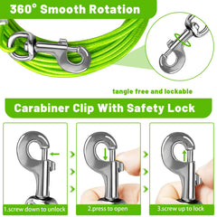 HaiYUAN dog tie out cable 15ft with clip for flexible outdoor space.