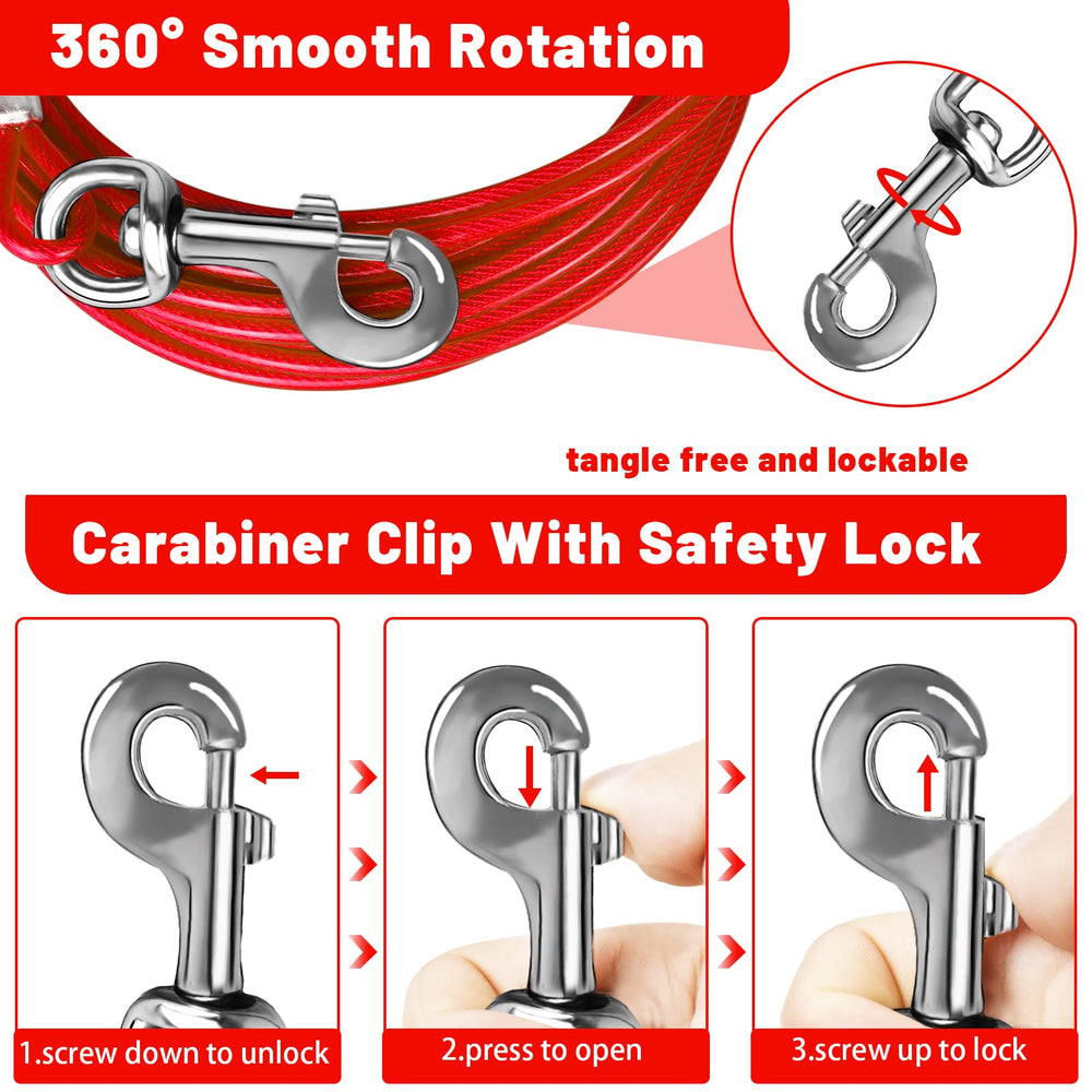 HaiYUAN dog tie out cable 15ft rotating clip for expanded yard reach