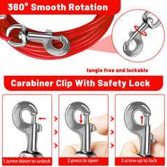 HaiYUAN dog tie out cable 15ft rotating clip for expanded yard reach
