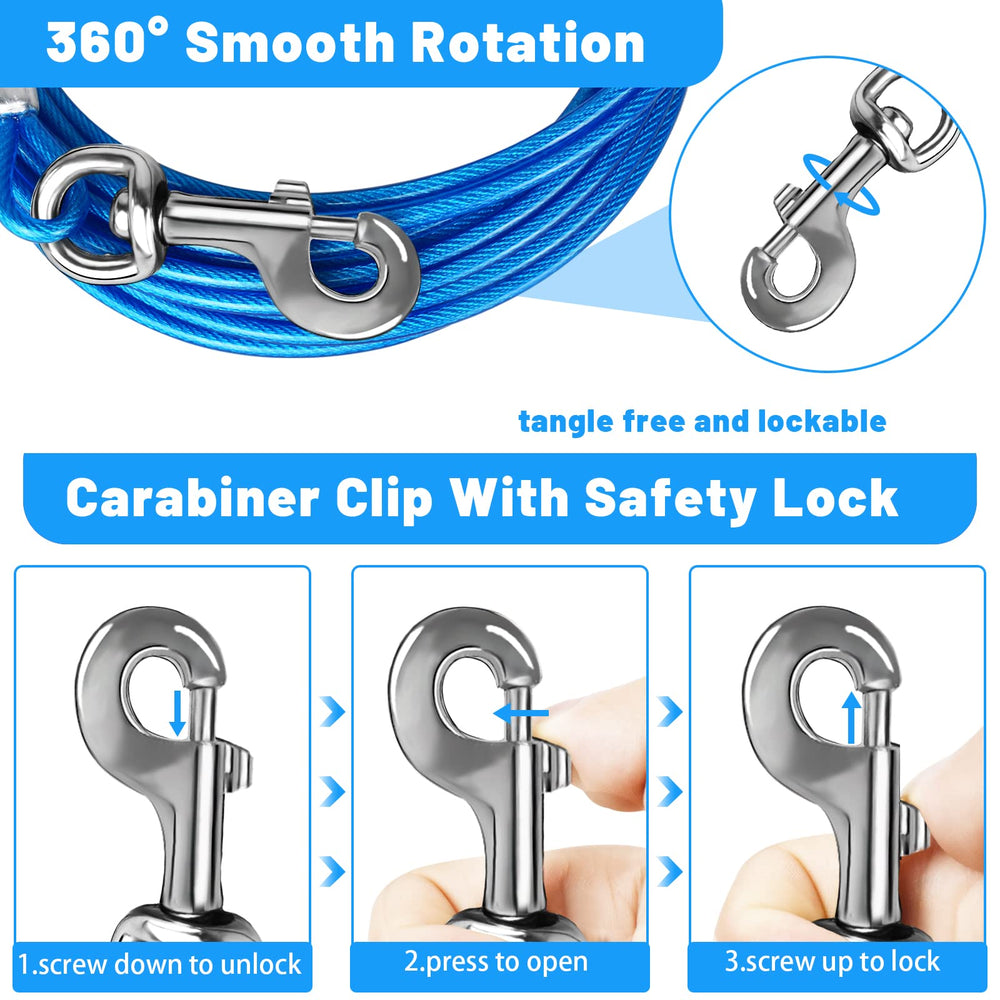 HaiYUAN dog tie-out cable 15ft offering greater reach for roaming in parks and yards.