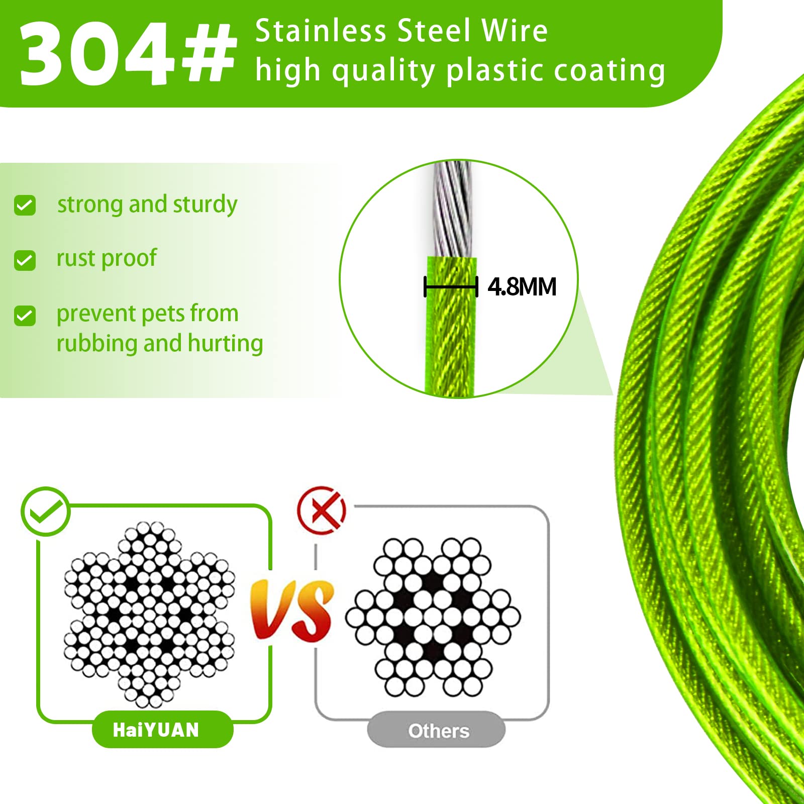 HaiYUAN dog tie out cable 20ft with clip for comfortable yard freedom.