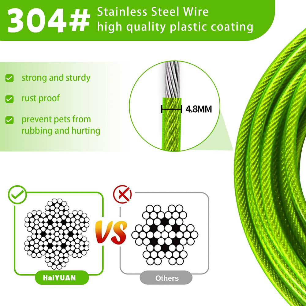 HaiYUAN dog tie out cable 20ft with clip for comfortable yard freedom.