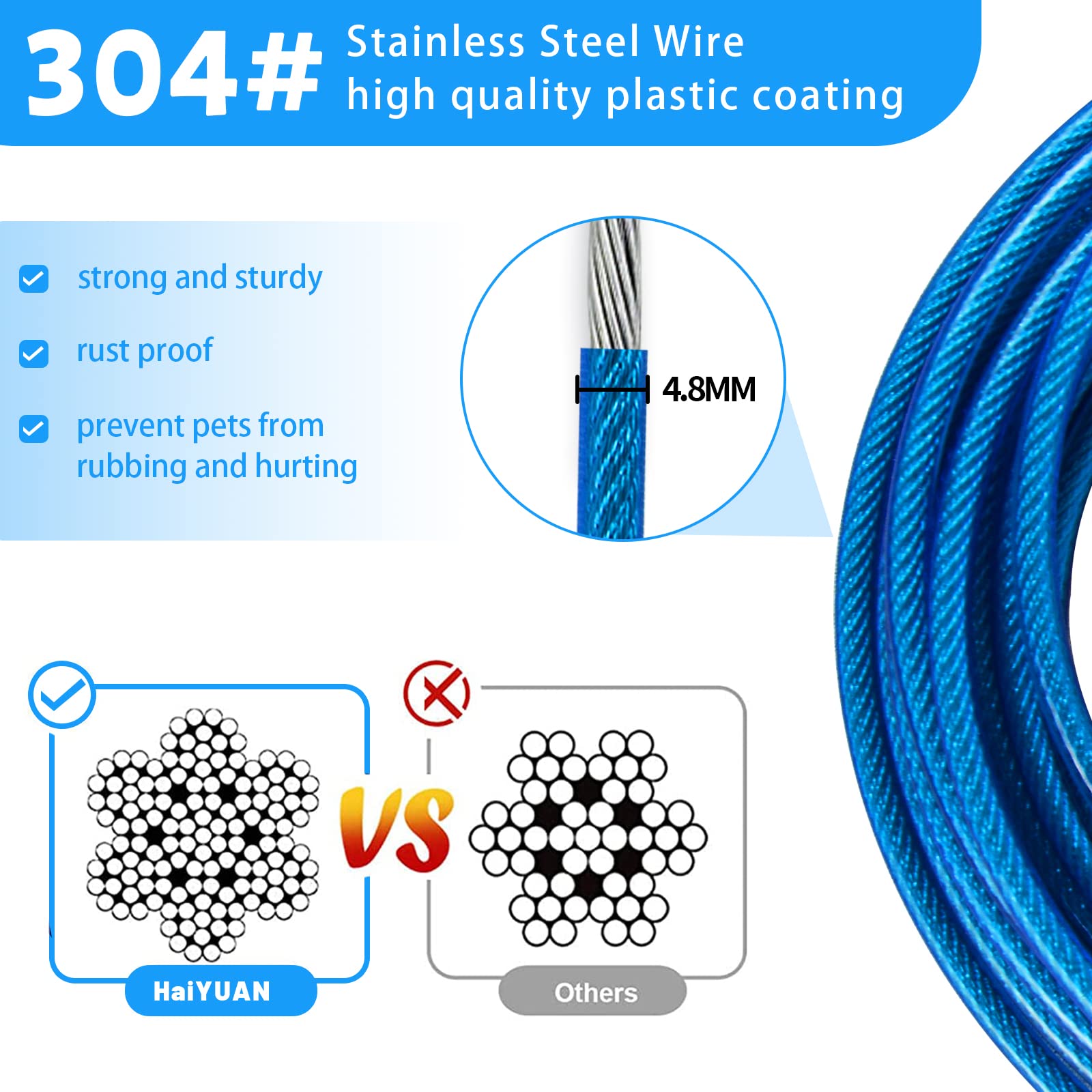 HaiYUAN dog tie-out cable 20ft gives dogs more freedom in larger yards or campsites.