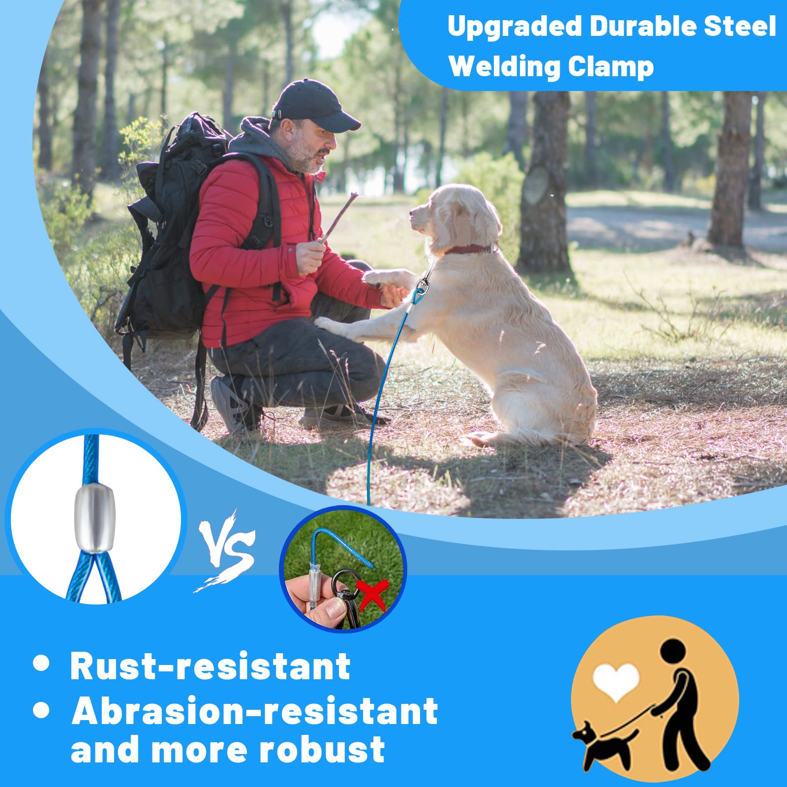 HaiYUAN dog tie-out cable 30ft provides flexible roaming during outdoor adventures.