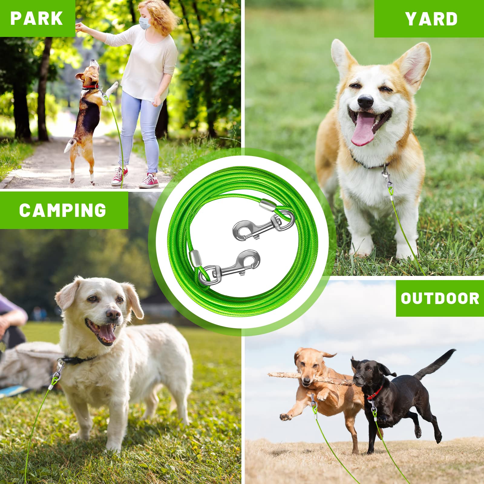 HaiYUAN dog tie out cable with 360° clip for tangle-free movement.