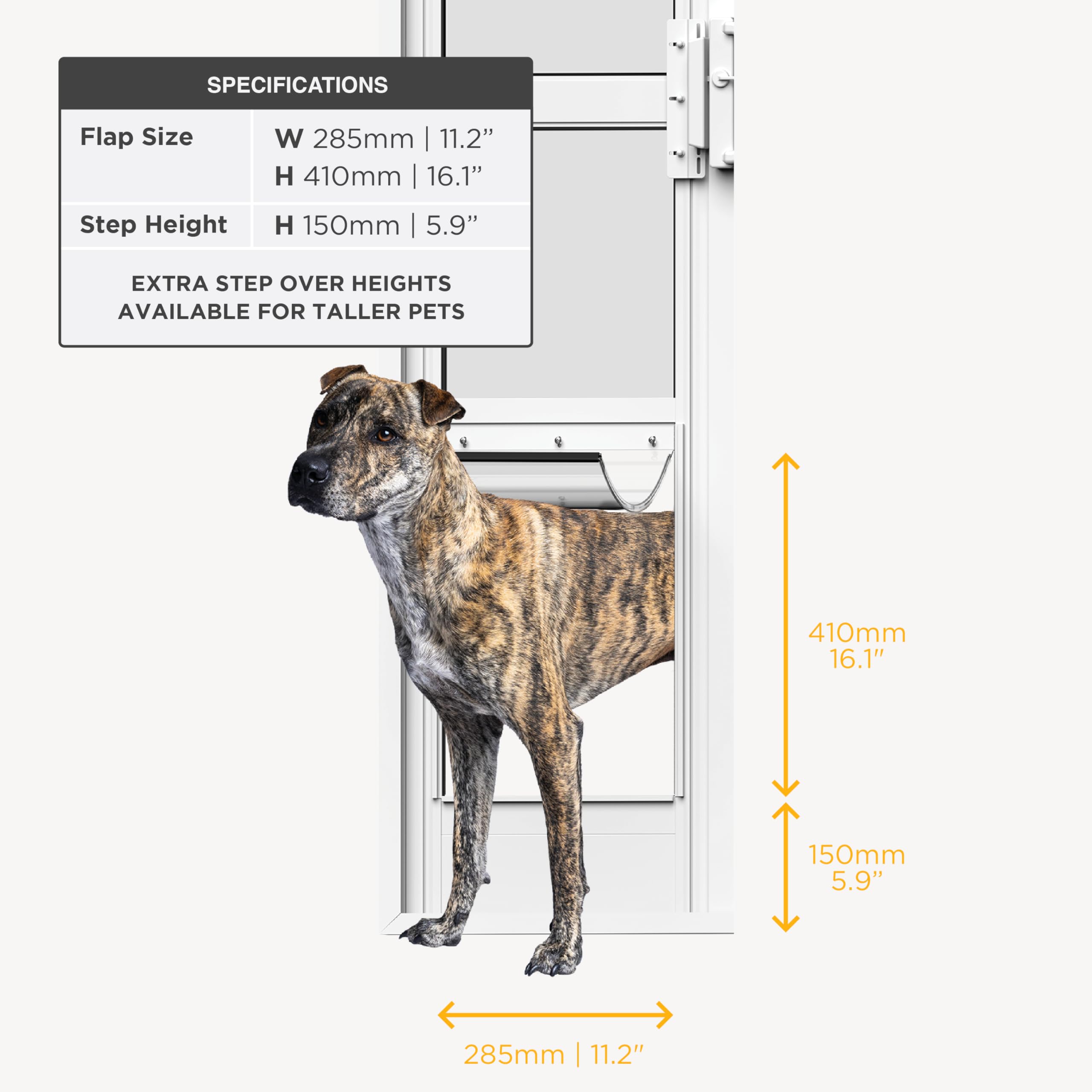 Hakuna Pets height-adjustable door opening for versatile sliding panel fit.