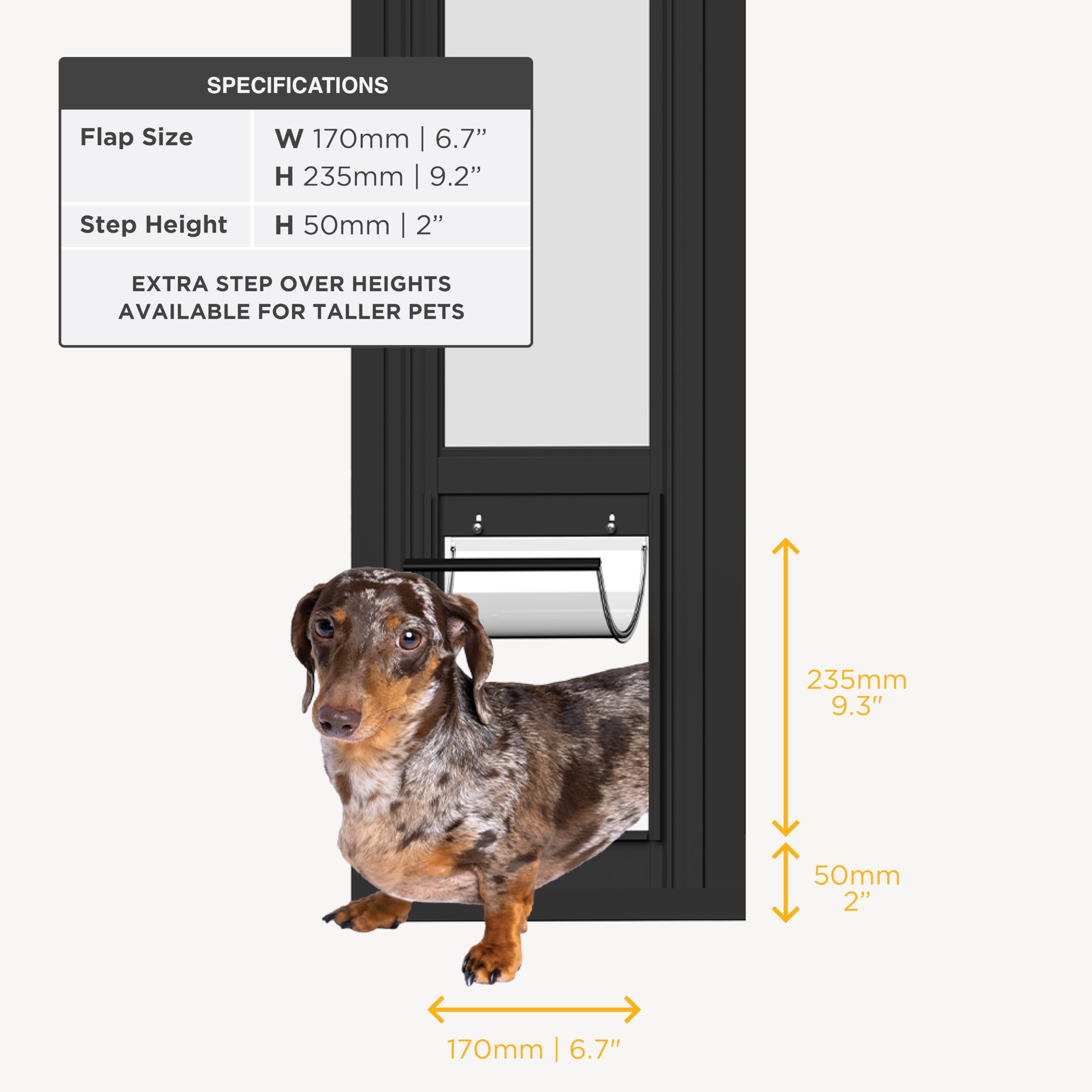 Hakuna Pets glass door flap close-up shows a soft, weather-resistant entry for cats and dogs.