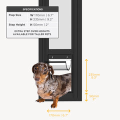 Hakuna Pets glass door flap close-up shows a soft, weather-resistant entry for cats and dogs.