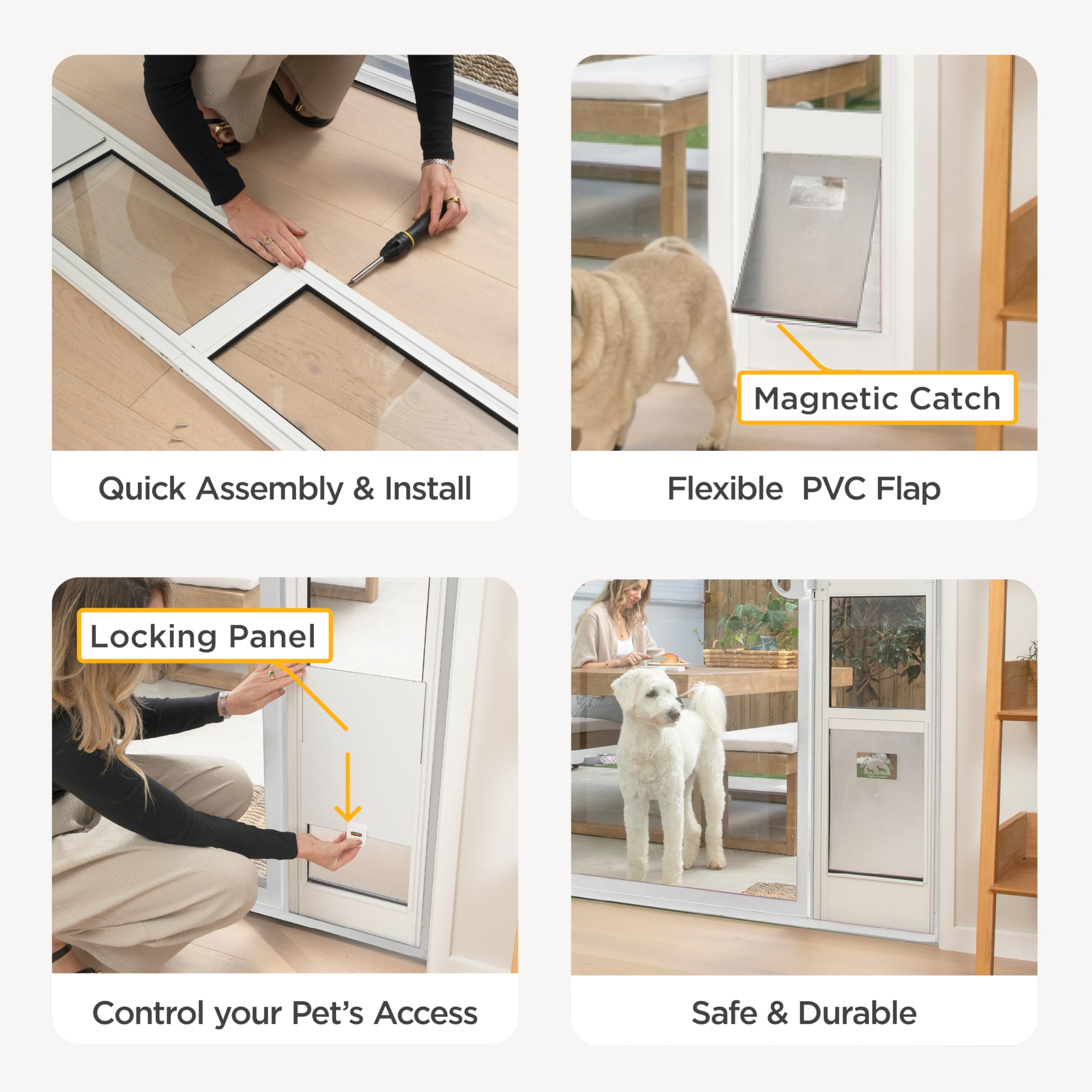Hakuna Pets tempered glass panel offering clear outdoor visibility.