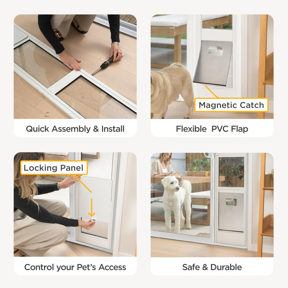 Hakuna Pets tempered glass panel offering clear outdoor visibility.