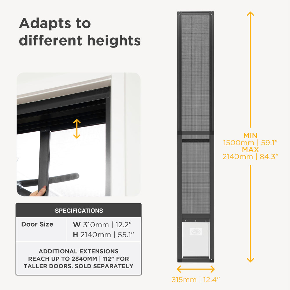 Hakuna Pets V2 channel-fit view demonstrates easy sliding door compatibility