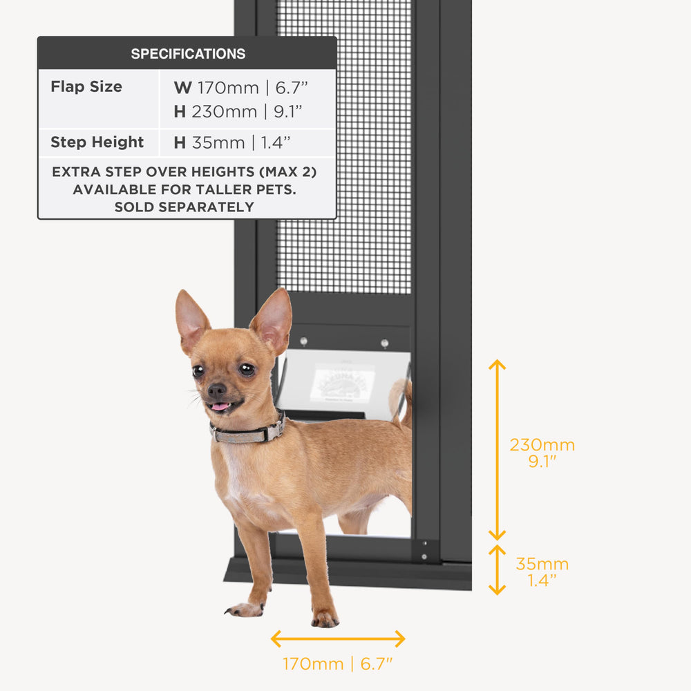 Hakuna Pets V2 panel installed in sliding track demonstrates tool-free setup