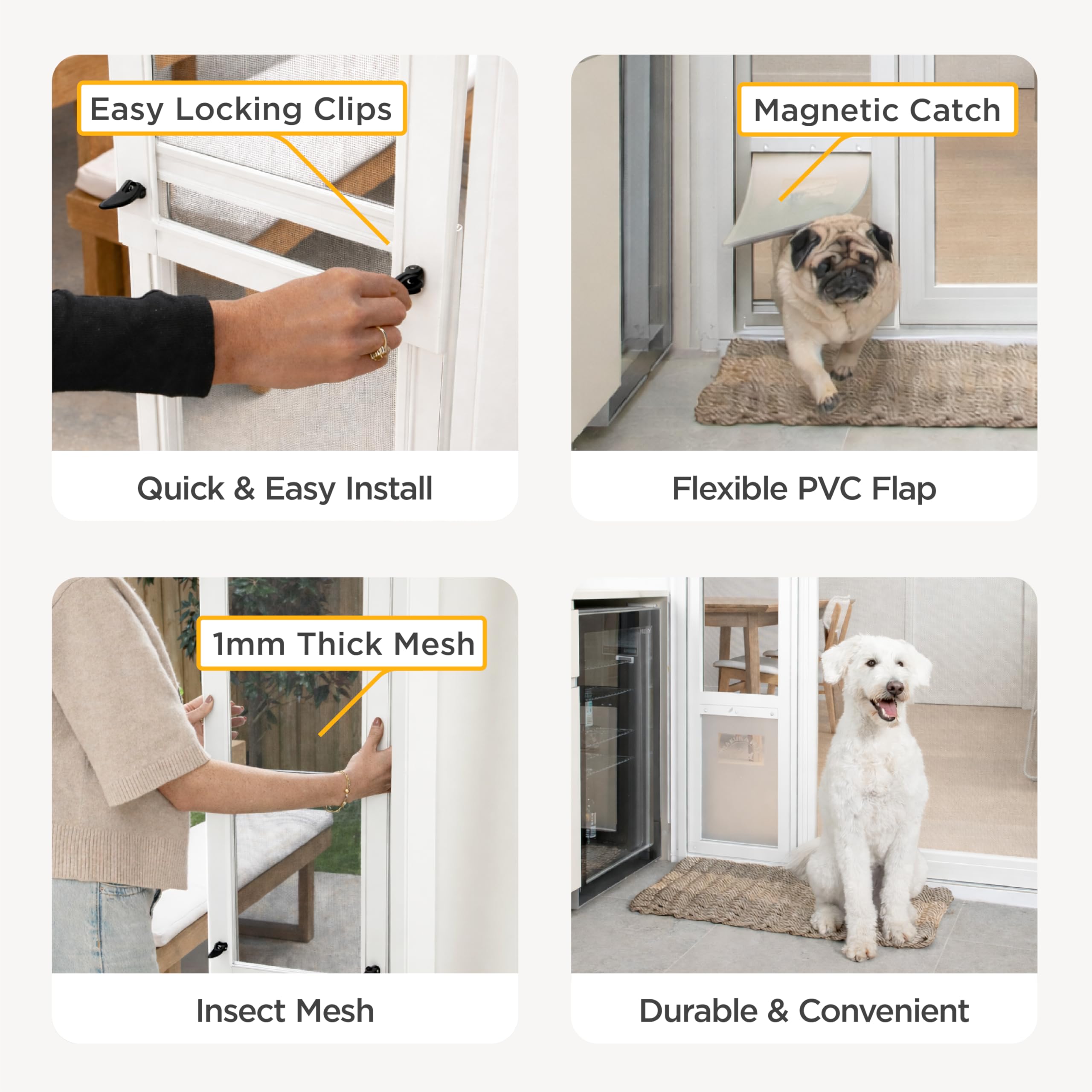 Hakuna Pets V2 UV-resistant flap endures sun exposure for outdoor use.