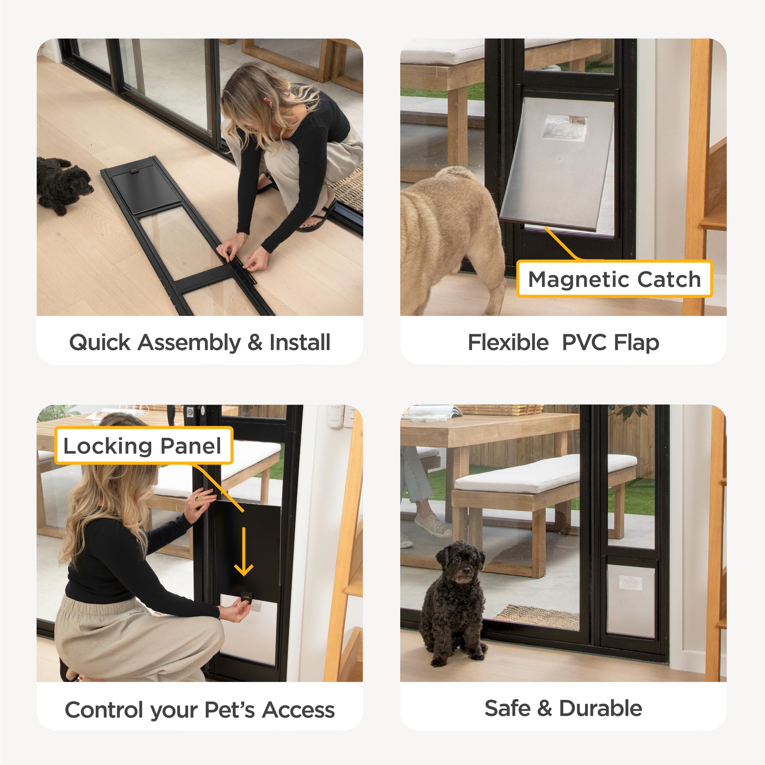 Hakuna Pets weather seals applied around the flap protect indoor spaces from drafts.