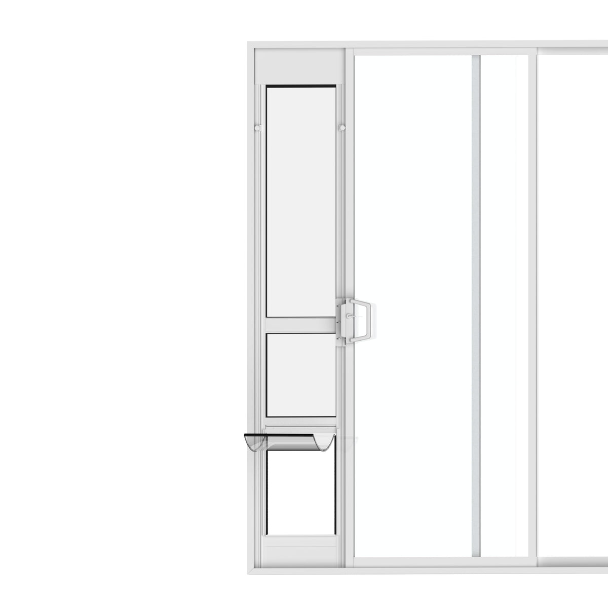 Hakuna Pets white glass patio pet door with locked frame for secure access.
