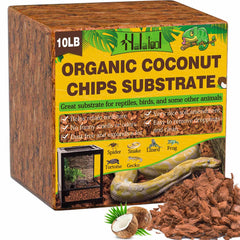 Halatool coconut chips bricks—clean reptile bedding that expands quickly for easy setup.