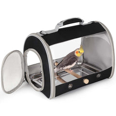 halinfer bird carrier front view with cylinder design for secure, comfortable travel