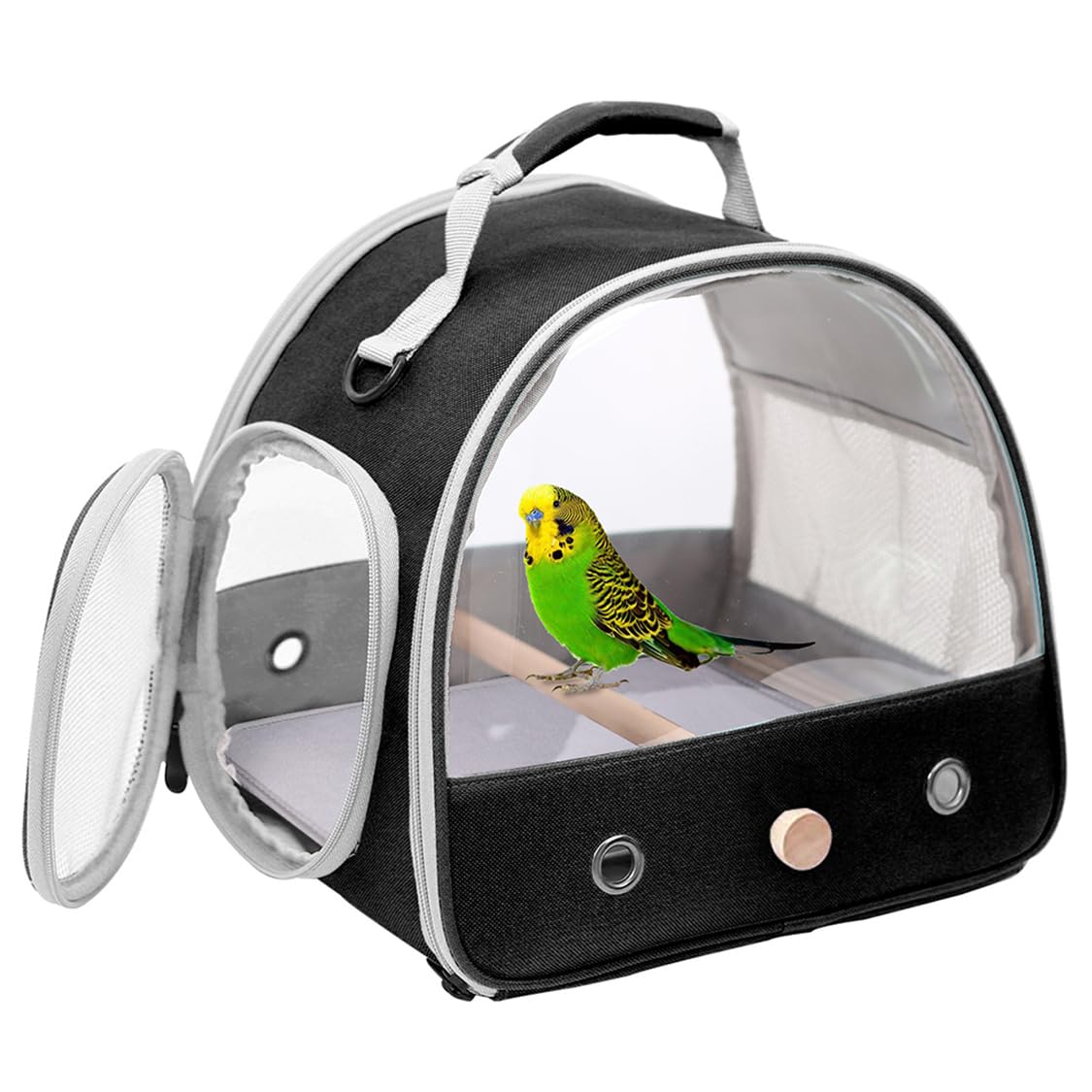 Halinfer bird travel carrier with side window for scenic views during trips.