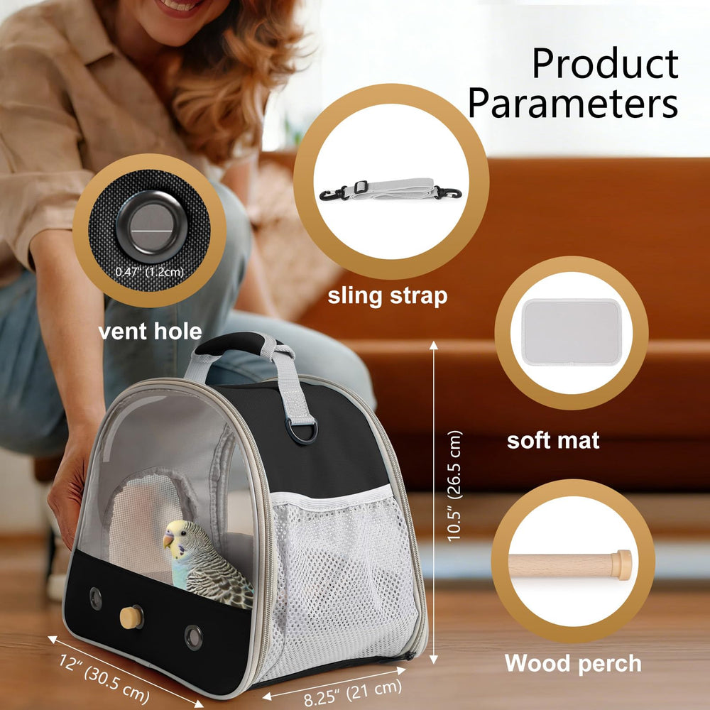 Halinfer parakeet carrier with soft mat for comfortable rides.