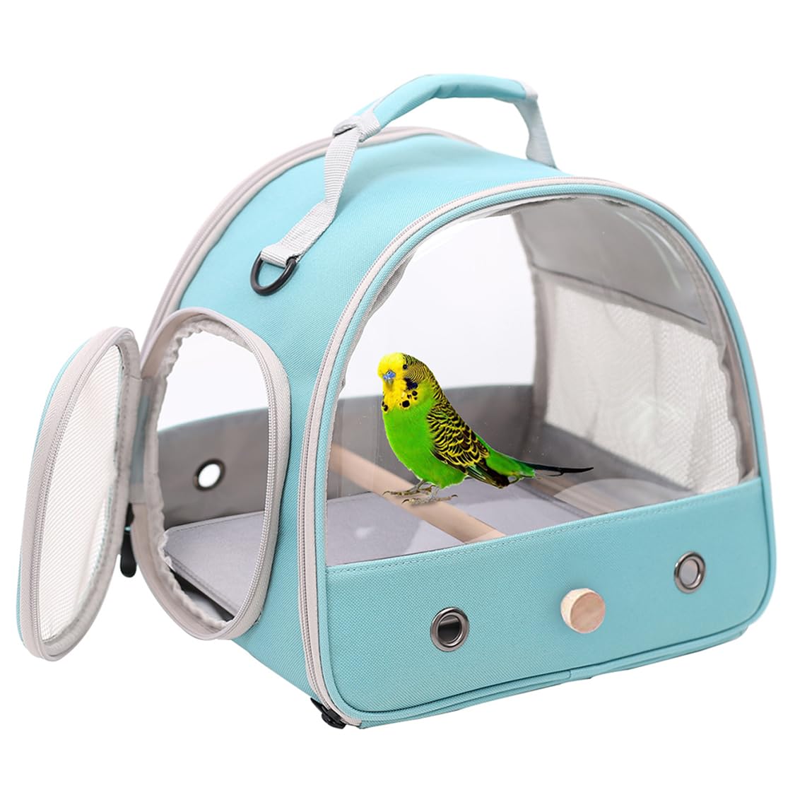 Halinfer Small Bird Travel Cage with clear windows for scenic travel views.