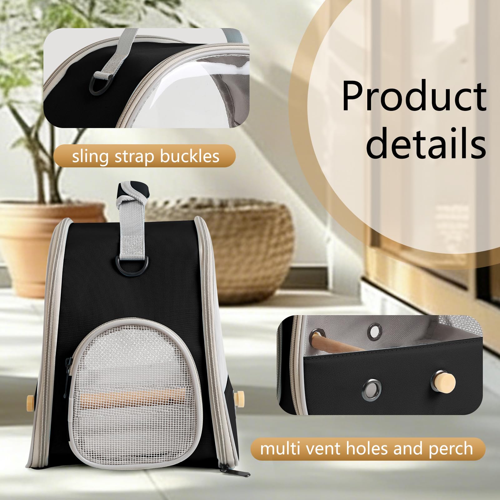 Halinfer standing perch inside carrier supports pet comfort.